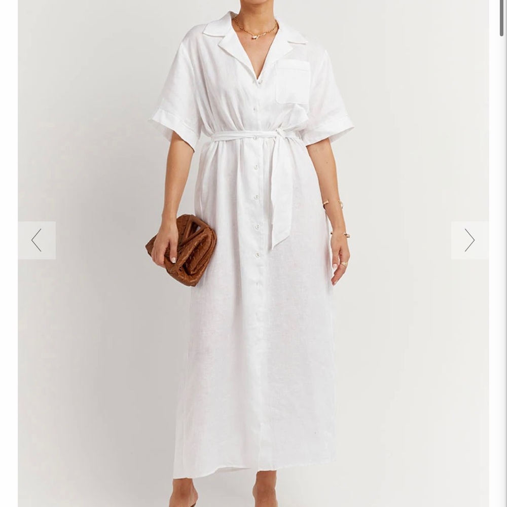 Hoult White Linen Shirt Dress by DISSH